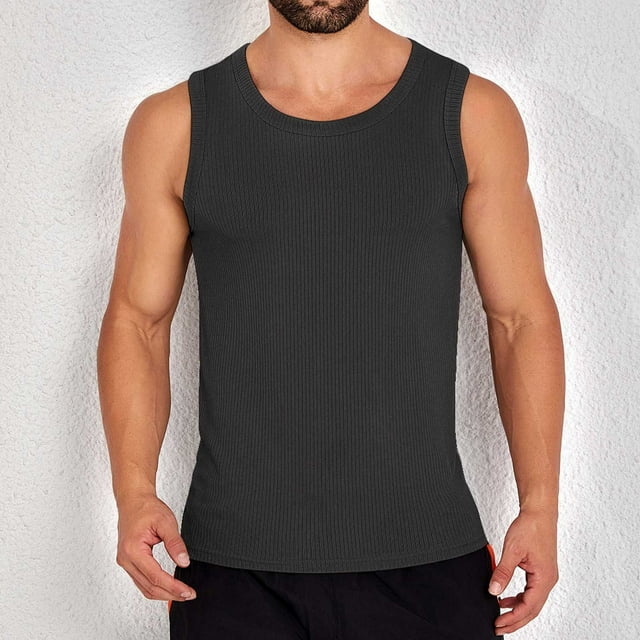 pstuiky Camisetas sin mangas para hombre, Camiseta deportiva informal de color liso para hombre, para entrenamiento físico, secado rápido, con cuello redondo Tops elegantes para mujer m