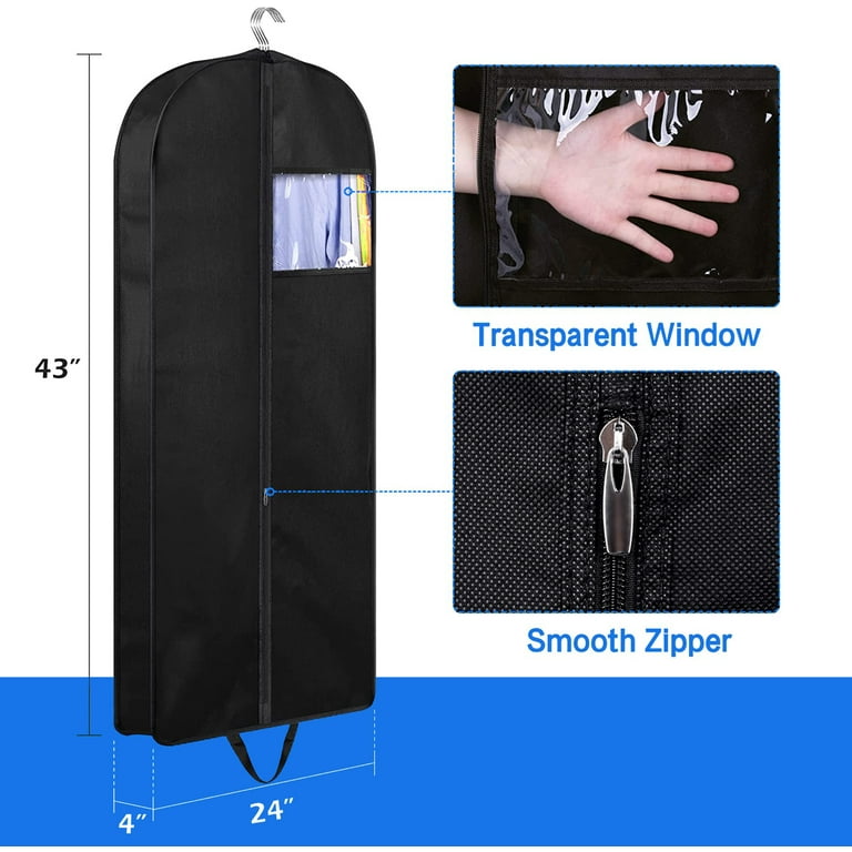 MISSLO 43 Garment Bags for Hanging Clothes Protector Suit Bags for Travel  with Handles Gusseted Storage Closet Coat, Jackets, Dress Cover, Black, 3  Pack 