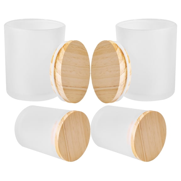 WHAMVOX Glass Candle Jar with Wood Lid for Storage Clear Candle Cup Matte Finish Multi Pieces