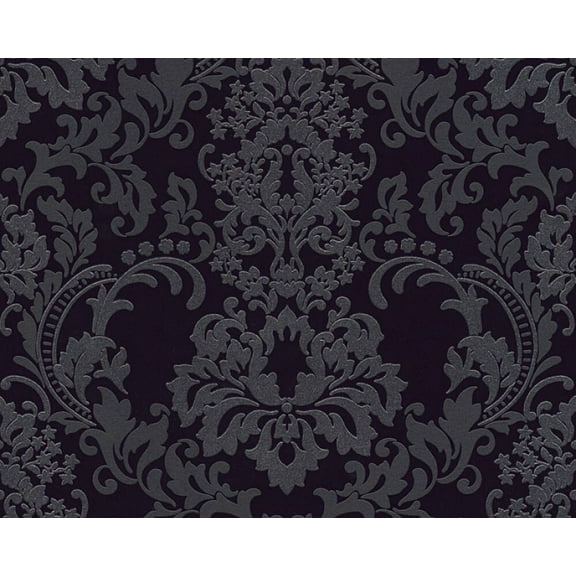 Concord Wallcoverings Textured Wallpaper Modern Baroque Featuring Ornaments, Black Silver, 21 In x 33 Ft (56 sq. ft), 361663