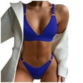 thumbnail image 2 of Women's Bikini Set Solid Color Two Piece Casual Sexy Swimsuit Fashion Beachwear for Vacation Pool Party,Dark Blue,L, 2 of 6