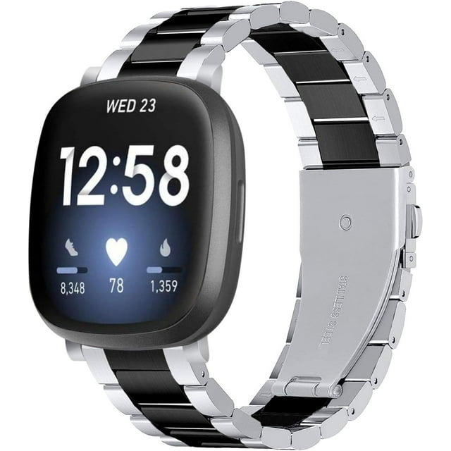 REQO Bracelet en Acier Inoxydable Compatible avec Fitbit Versa 4 / Fitbit Sense 2 / Fitbit Versa 3 / Fitbit Sense, Bracelets de Montre en Métal Réglables, Remplacement de Bracelet pour Femmes Hommes