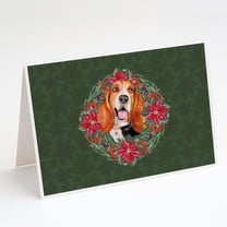 Basset Hound Poinsetta Wreath Greeting Cards and Envelopes Pack of 8