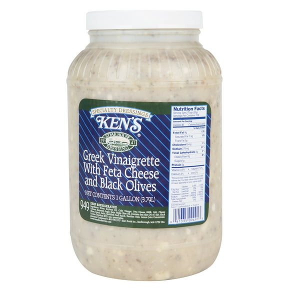 Ken's Foods Vinaigrette Grecque de 1 Gallon avec Fromage Féta et Olives Noires - 4/caisse