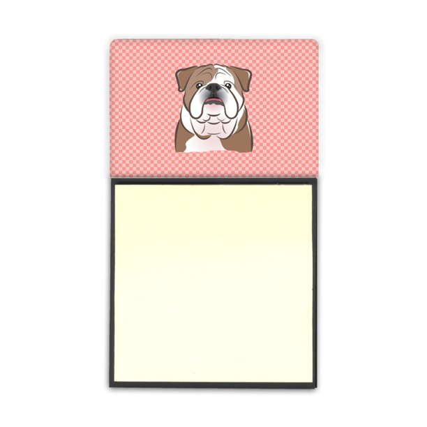 "Caroline's Treasures Checkerboard Pink English Bulldog Soporte para notas adhesivas recargables o dispensador de notas Postit, 3.25 por 5.5", Multicolor " Caroline's Treasures BB1219SN
