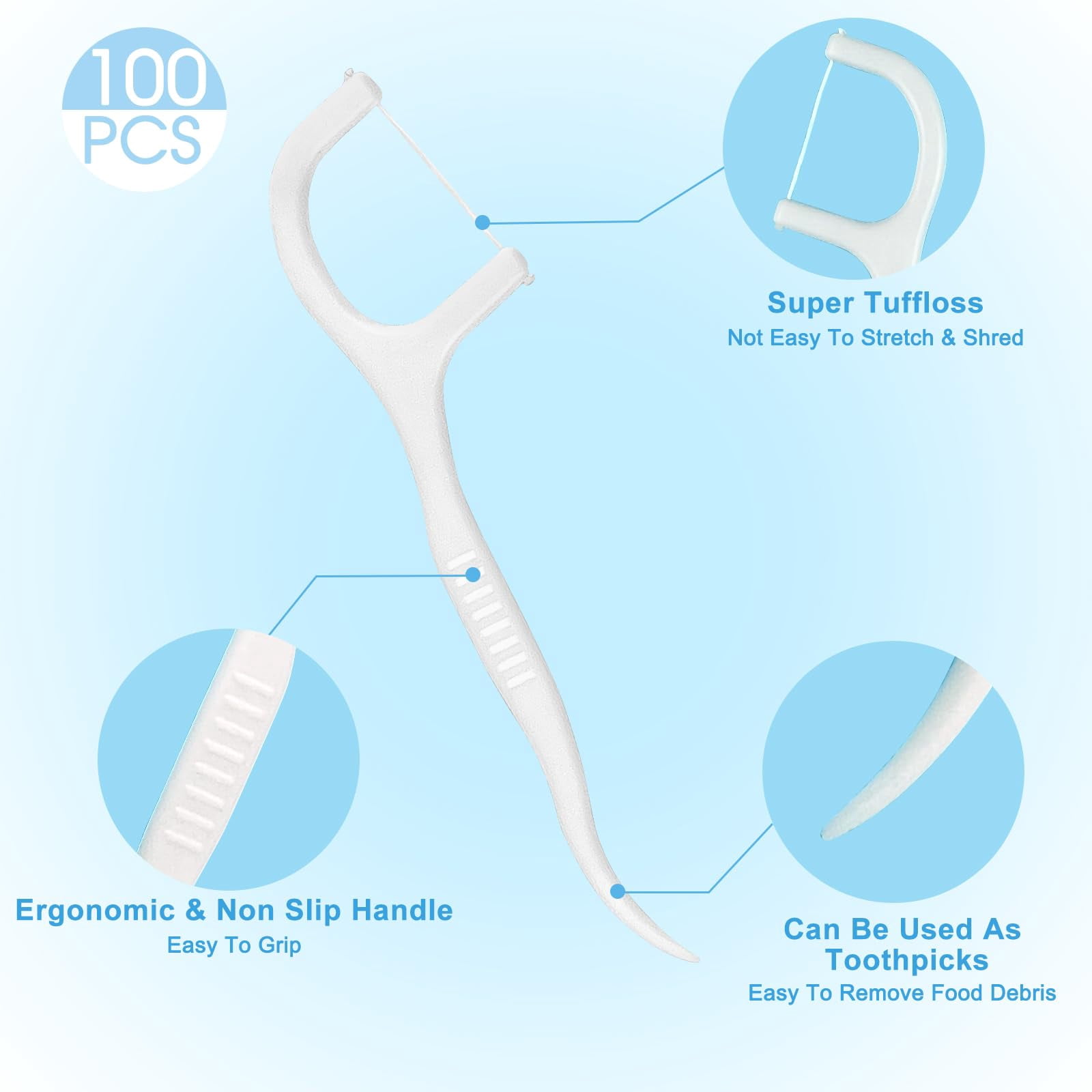 500 Count Dental Floss Bulk Individually Wrapped Floss Bulk Toothpicks for Oral Teeth Clean Tight Space Cleaning Plaque for Travel Hotel Office(White)