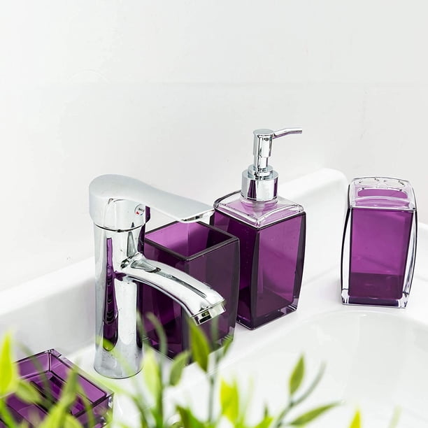 Ensemble Accessoires Salle De Bain Violet 5 Pièces - Acrylique Transparent Luxe
