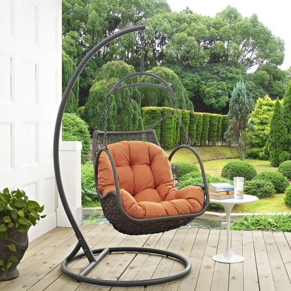 Modway Arbor Outdoor Patio Wood Swing Chair in Orange