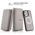thumbnail image 3 of Zipper Wallet Magnetic Phone Case for iPhone 15 Pro with Wrist Strap & Lanyard, Lychee Pattern PU Leather Skew Bag Phone Cover with Makeup Mirror RFID Blocking Card Slots, Grey, 3 of 15