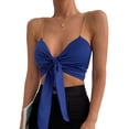 thumbnail image 3 of hirigin Women's Summer Short Camisole Ruched Chest Bandage V-neck Sleeveless Backless Chain Shoulder Strap Sling Crop Tops, 3 of 9
