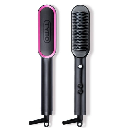 TYMO RING Hair Straightener Brush Anti-Scald Ceramic Heated Straightening Flat Iron Comb Frizz Control & Smooth Shine Dual Voltage Black with Travel Bag