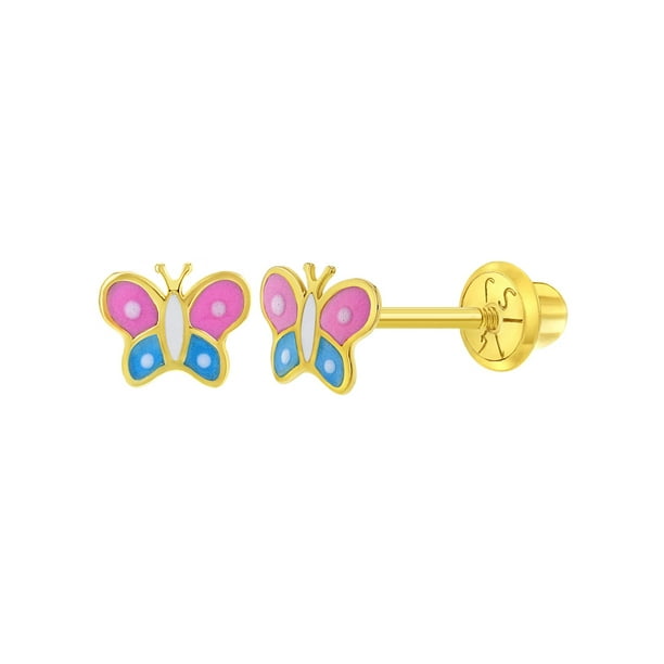 In Season Jewelry 14k Yellow Gold Enamel Small Butterfly Screw Back