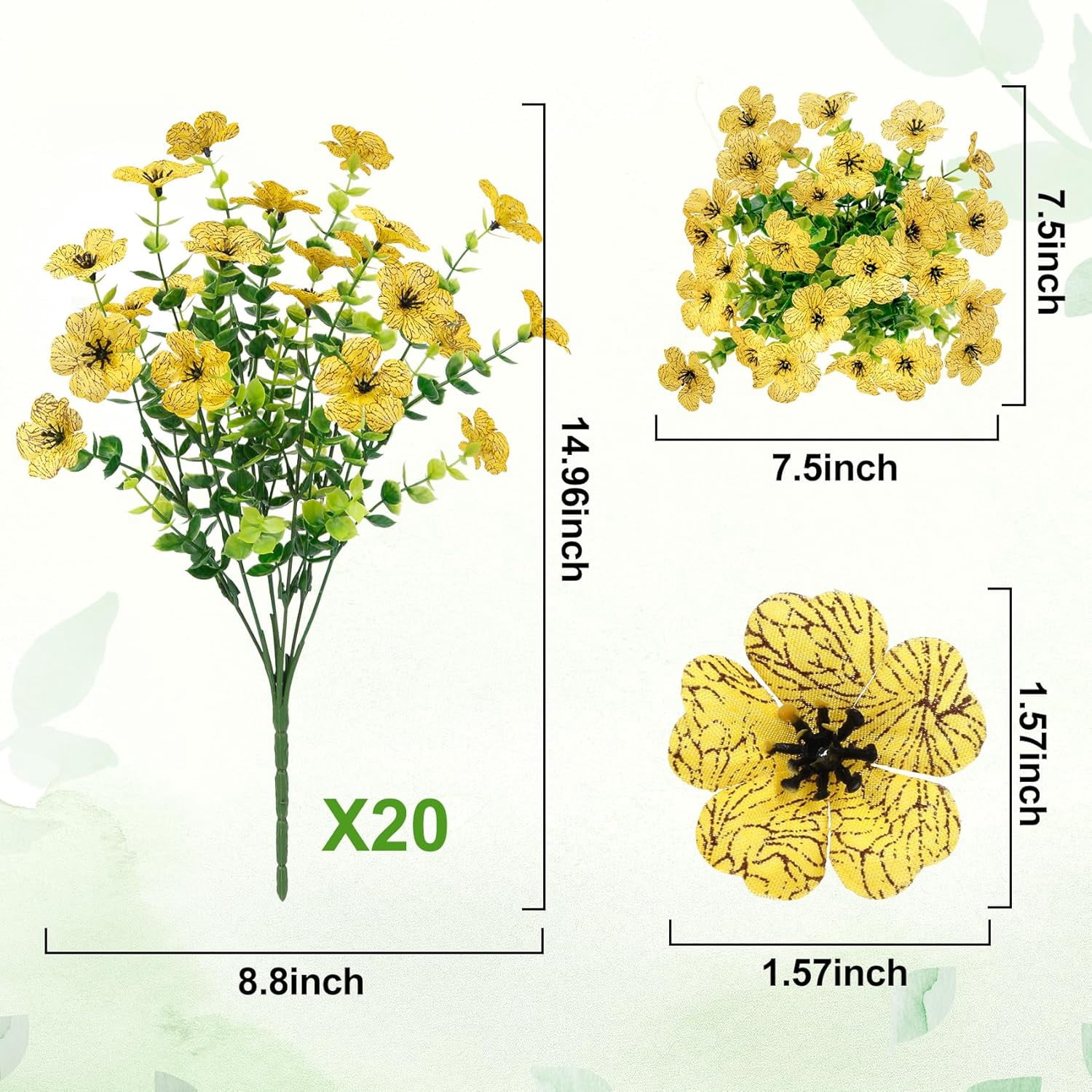 UU&T 24 Bundles Artificial Flowers, Fake Silk Flowers UV Resistant Faux Plastic Plants for Spring Summer Garden Porch Home Indoor Outdoor Decoration, Yellow