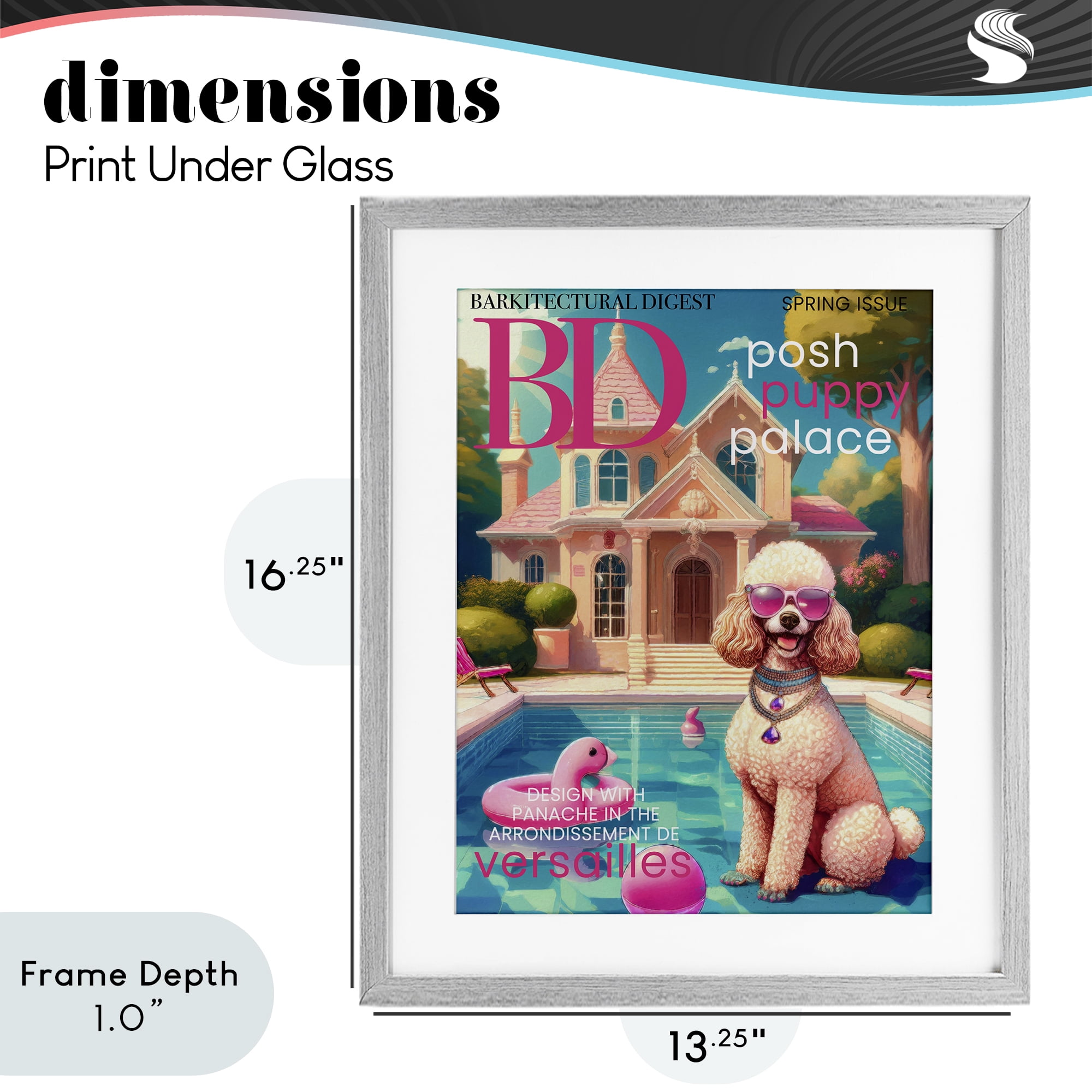 Stupell Industries Poodle Magazine Parody Gray Framed Print Under Glass, design by Grotto Studios