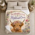thumbnail image 4 of Wildflowers Highland Cow Floral Crown Whimsical Farm Art, Festive Holiday Scene, Warm Flannel Blanket for Ranch House and Living Room, Art Lovers Thanksgiving Gift, Festive Home Decor, 4 of 7