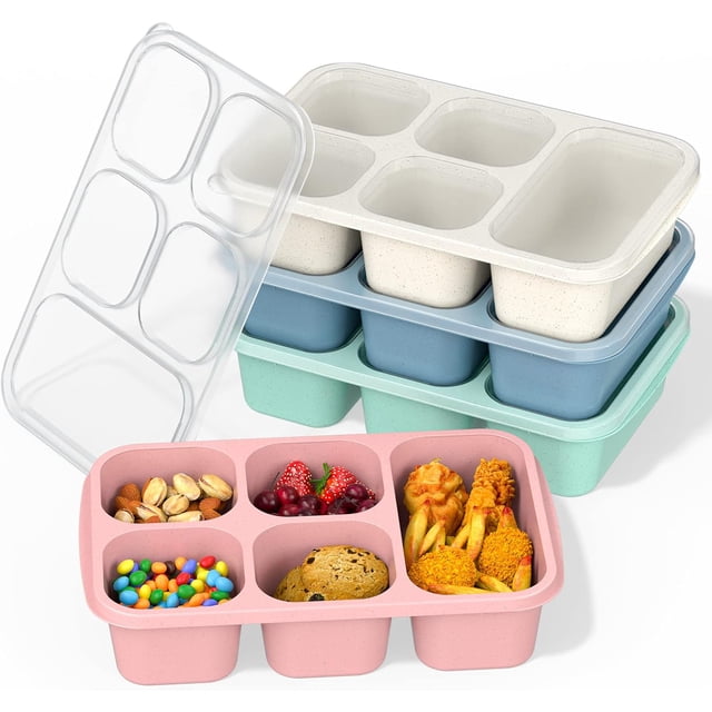 Bento Box Adult Lunch Box, Reusable Snack Containers with Dishwasher Safe, Set of 4 in Wheat Straw Material, Easy Open & Stackable for School, Work, and Travel