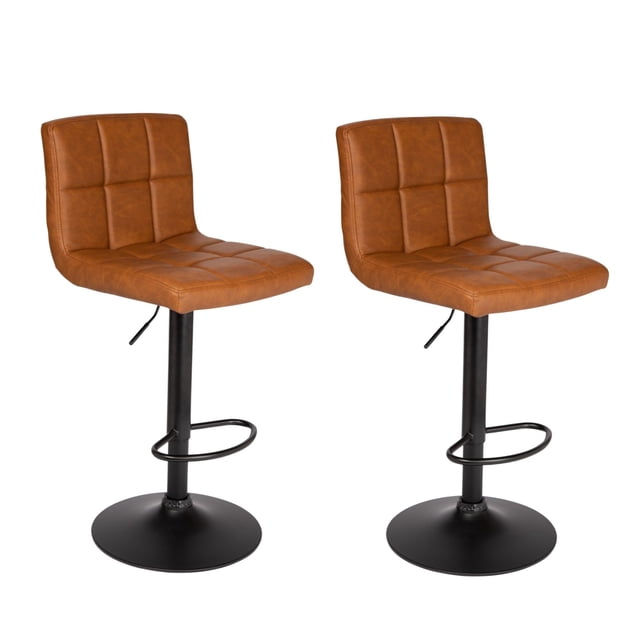 Bronte Living Leatherette Bar Stool with Adjustable Height, 360 Swivel Design, Comfortable Mid-Backrest, Pedestal Base with Footrest for Kitchen, Pub - Series Clementine - Set of 2