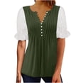 thumbnail image 1 of Plebaso Hauts d'Été pour Femmes Patchwork Dentelle Manches Courtes Tunique Décontractée Boutonnée Col en V Blouses Habillées, 1 of 6
