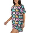 thumbnail image 2 of Kdxio Colorful Alpaca Print Pajamas Sets for Women Short-Sleeved Pjs with Lounge Shorts Two Piece Sleepwear S-4XL, 2 of 5