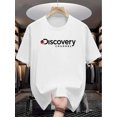 thumbnail image 1 of Discovery Channel Men's Casual Graphic Tee - Black Short Sleeve Crewneck with Earth Print, Lightweight Polyester Blend, Summer Essential for Casual Attire, 1 of 7