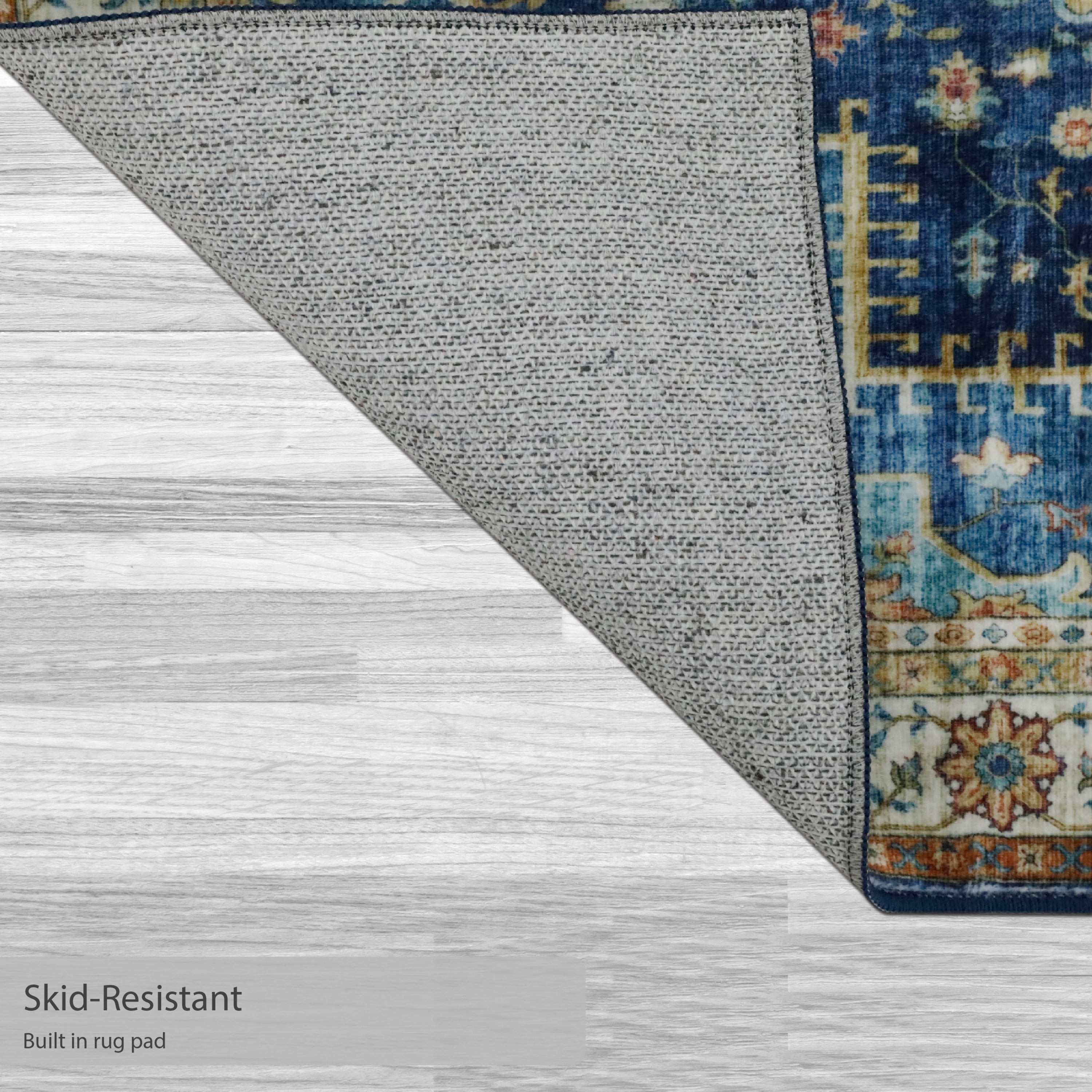 Washable Skid-Resistant Runner Rug Geometric Blue Multi 24" x 60"