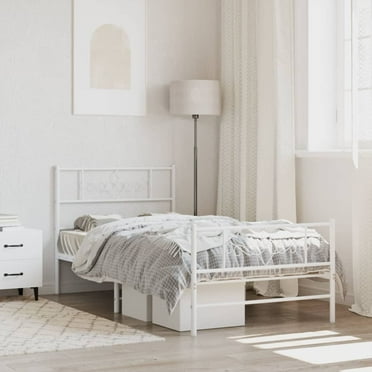 vidaXL 12" White Twin XL Metal Bed Frame with Headboard & Footboard No Mattress