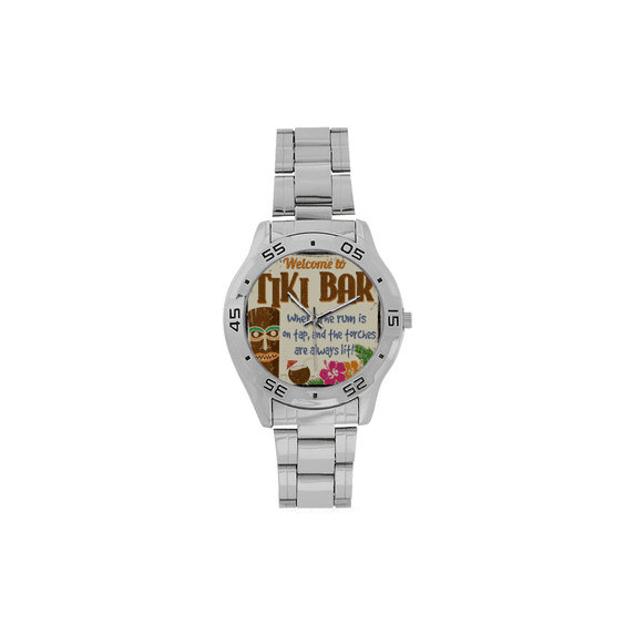 SUNENAT Hawaiian Welcome to Tiki Bar Men's Analog Casual Wrist Watches with Stainless Steel Band