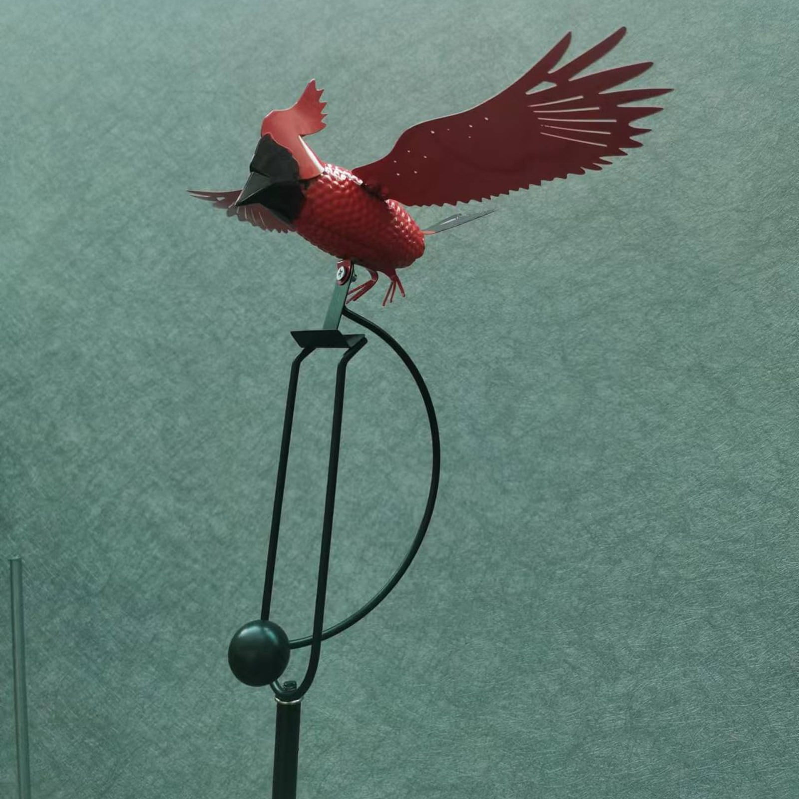 Flapping Metal Red-Parrot Yard Stake Rocking Wind Whirly-Gig Garden Art