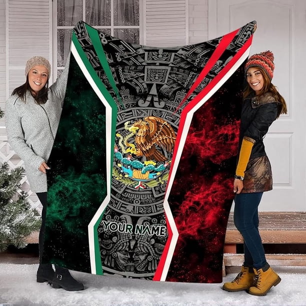 Manta de México con nombre personalizado para hombres y mujeres, mantas de México personalizadas, manta con bandera de México, regalo divertido, manta de felpa suave y micropolar Sherpa para cama