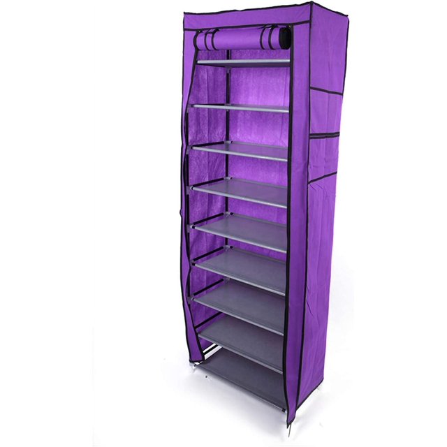 9 Tier 9 Lattices Non Woven Fabric Shoe Rack,Free Standing Shoe Racks,Shoes Racks Organizer for Closet,Stackable Shoe Rack,with Side Pocket,for Doorway, Corridor, Balcony, Living Room (Grey)