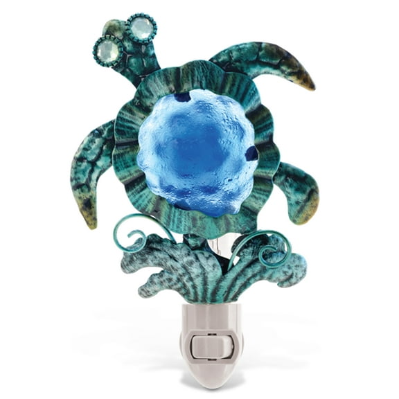 COTA Global Sea Turtle Night Light - Home Décor Wall Plug in Night Light with Switch, Unique Decorative Hand Made Metal & Glass Nightlight for Bathroom, Nursery, Hallway, Kitchen, Bedroom - 6.5 Inch