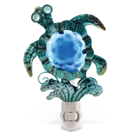 UPC: 0184499096024 | COTA Global Sea Turtle Night Light – Home Décor Wall Plug in Night Light with Switch Unique Decorative Hand Made Metal & Glass Nightlight for Bathroom Nursery Hallway Kitchen Bedroom – 6.5 Inch