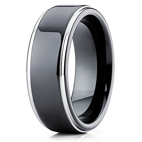 Silly Kings 8mm Black Tungsten Carbide Wedding Band Shiny Polish Men & Women Comfort Fit Ring