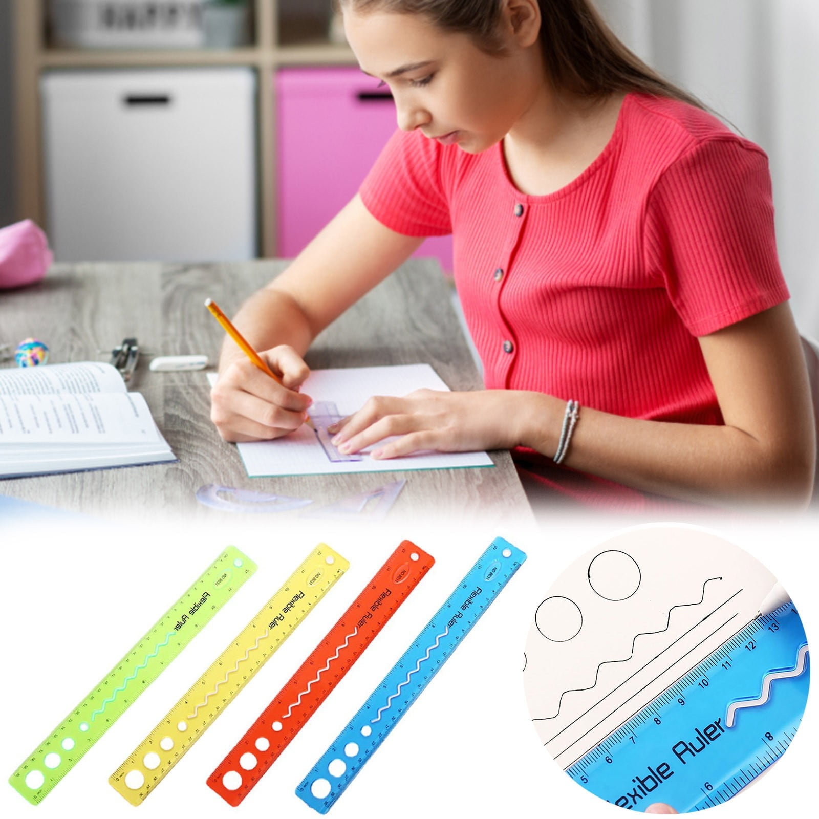 TXYRDXK 1 Pack Clear Plastic 12 Inch Straight Flexible Ruler With Inches and Metric, Shatterproof Bendable Unbreakable Safe Soft Transparent Ruler for Home, Office (Red)