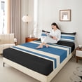thumbnail image 4 of jejeloiu Geometric Stripes Lines Twin Sheet Sets,Abstract Geometric Art Twin Fitted Sheet,Black Blue Flat Sheet For Adults,Breathable Home Decor,3-Piece, 4 of 7
