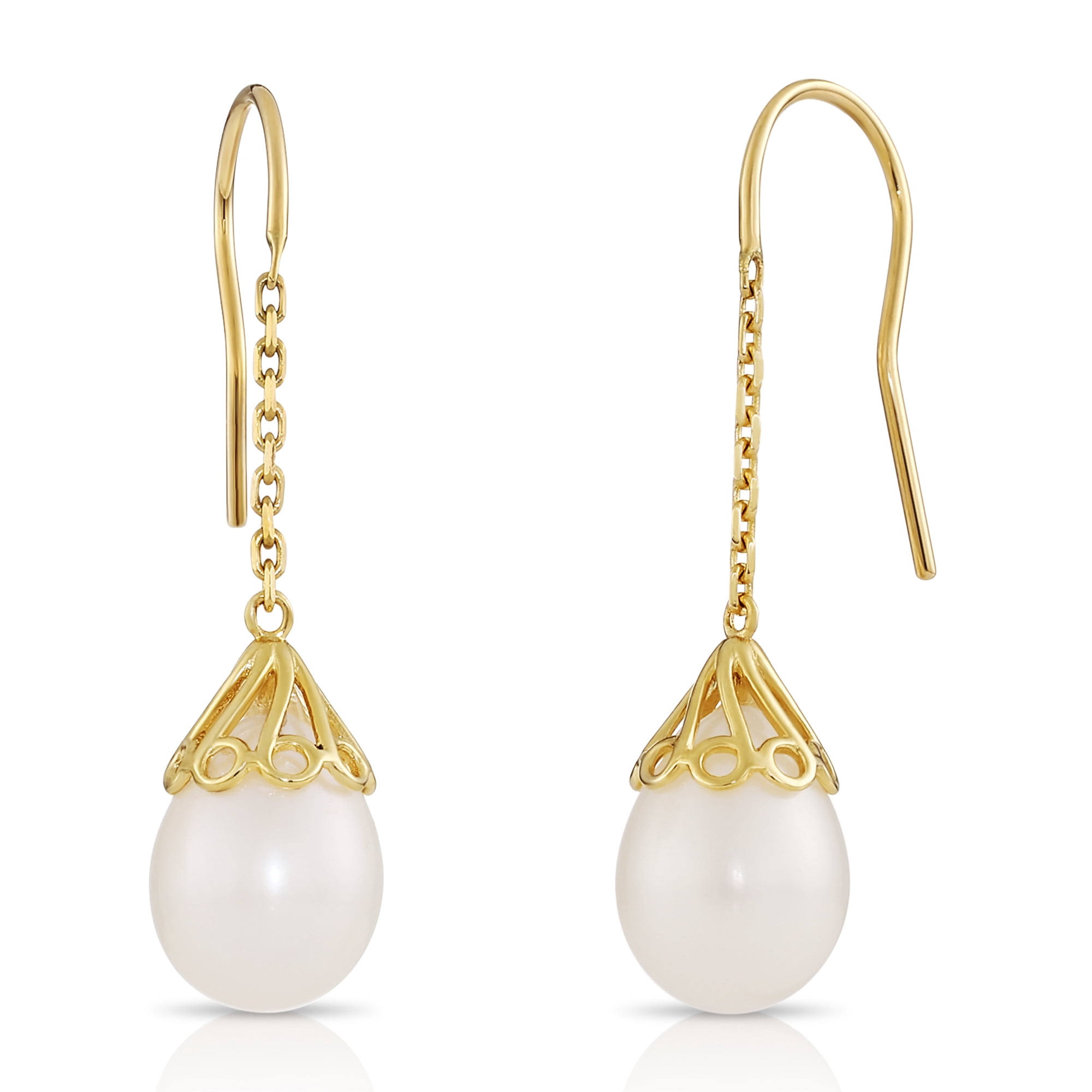 Tilo Jewelry 14K Yellow Gold Genuine Freshwater Pearl Baroque Threader Drop Earrings | Everyday Statement Earrings for Women & Unisex