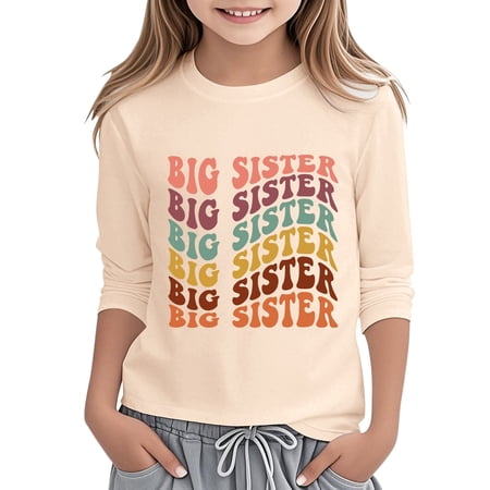 NAFUU Kids Girls T Shirts Children s Casual Letter Prints Round Neck Long Sleeve Top Cute Going Out Tops For Kids Sizes 2-3 Years