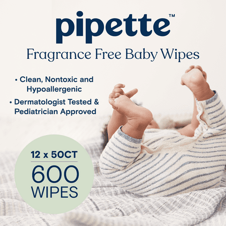 Pipette Baby Wipes with Plant-Based Squalane, Fragrance Free,