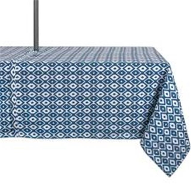Midwest Design Imports Blue Ikat Outdoor Tablecloth, 60'' x 84'', Blue Ikat, Zippered, Polyester, Tablecloth