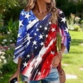 thumbnail image 3 of Women's 4th of July 3/4 Length Sleeve Tops, V Neck Blouses with Button Cuffs American Flag Baggy Summer Business Casual Office Outfits, 3 of 6