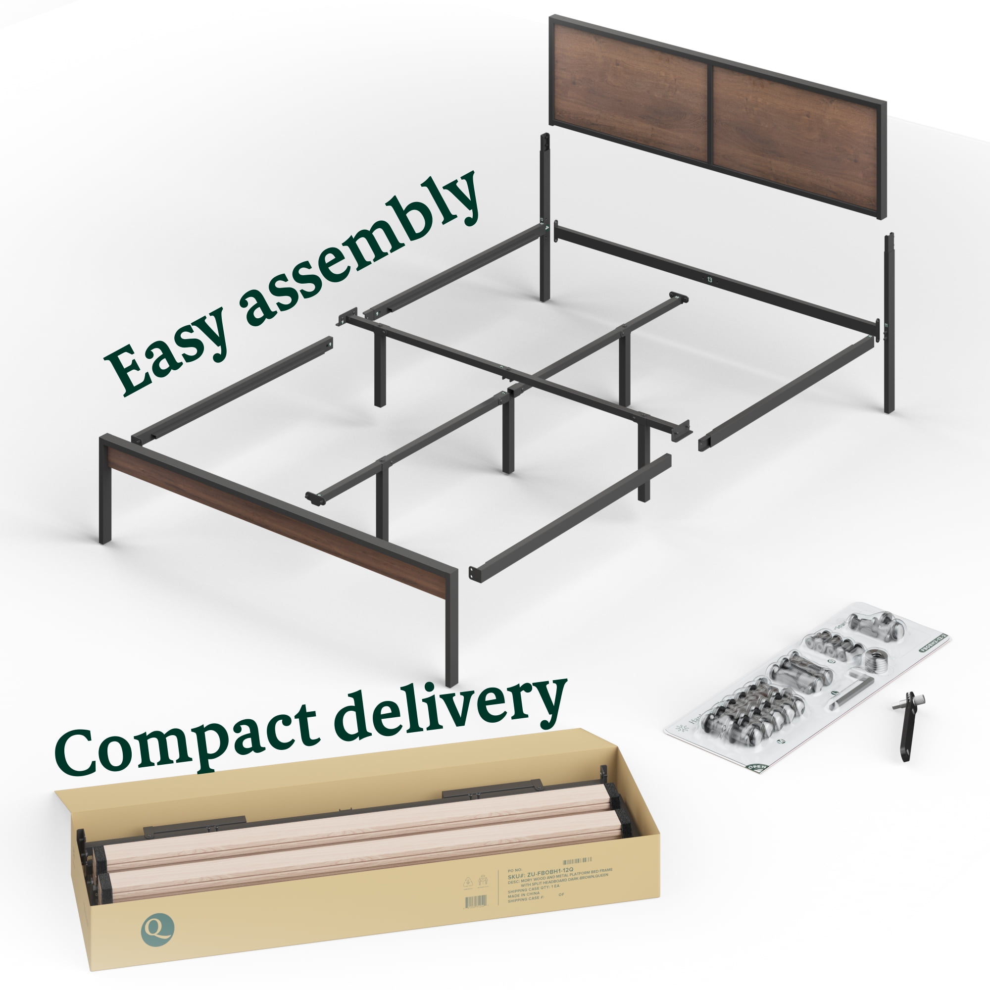 Zinus Mory 37" Metal Platform Bed Frame with Split Headboard, Queen
