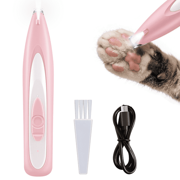 OEIKPFN Low Noise Dog Paw Trimmer with LED Light, 35dB Cordless Electric Pet Paw Grooming Clippers for Paws, Ears, Face, Rump (Pink)
