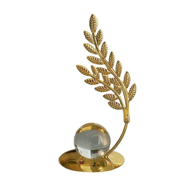 Escritorios de Oficina en el Hogar Ginkgo Crystal Ball Base Art Gold Carving Leaf Form Sculpture Ornament, Adecuado para el Hogar, la Oficina, el Escritorio, la Estantería, Etc.