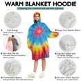 thumbnail image 5 of Colorful Rainbow Tie Dye Spiral Pattern Wearable Oversized Blanket,Wearable Blanket Hoodie for Adults,Cozy Hooded Blankets with Super Pockets,Super Warm Fuzzy Pullover for Women & Men, 5 of 6