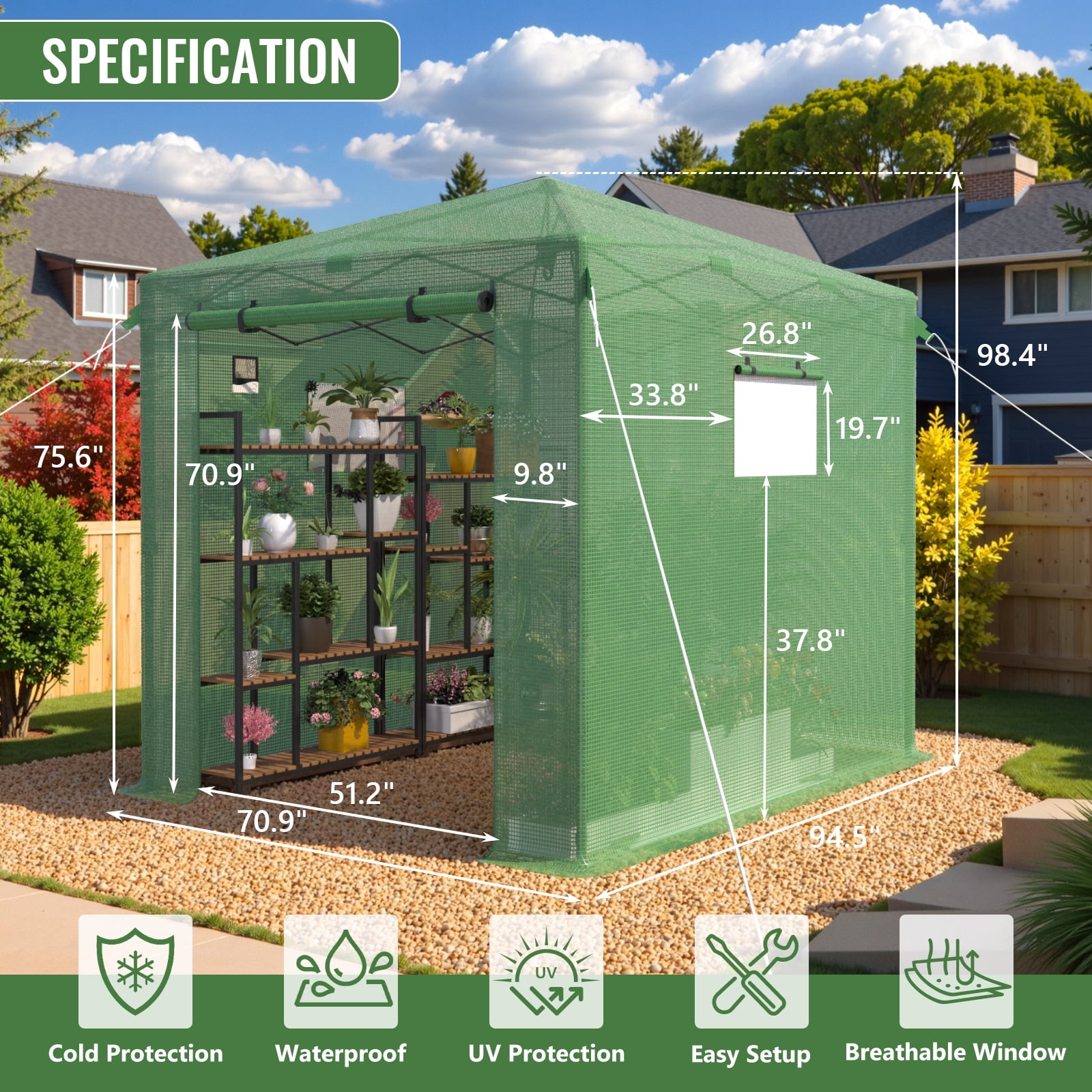 6 ft. W x 8 ft. D Pop Up Green House for Outdoors, Portable Greenhouses, Walk-in Greenhouses, Popup Greenhouse Kit, Easy Set Up