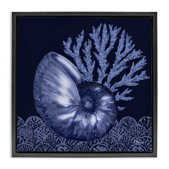 Stupell Industries Shadow Nautilus Shell Nautical & Beach Painting Black Floater Framed Canvas Art Print Wall Art, 18 x 18
