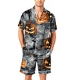 thumbnail image 2 of DORKASM Halloween Matching Pajamas for Men Pj Sets Bat Pumpkin Print Button Down Sleepwear Yellow L, 2 of 4