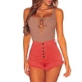 thumbnail image 1 of Aayomet Shorts Athlétiques pour Femmes avec Poignets à Franges Super Courts en Denim (Rouge, S), 1 of 5
