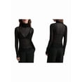 thumbnail image 3 of Top de Larga Ajustado de de Color Liso con Cuello Alto para Mujer, Camisa Transparente. Negro S, 3 of 7
