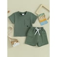 thumbnail image 2 of FEORJGP Toddler Baby Boys Summer Outfit Infant 0-3Y Short Sleeve T-shirt Crew Neck Shirt Solid Color Tops with Elastic Waist Shorts Set Newborn Loose Casual Clothes, 2 of 9